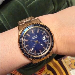 Guess Gold-Tone Watch with Blue Dial